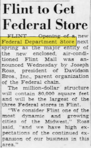 Federals (Federal Department Store) - July 1963 Flint Store Announcement (newer photo)